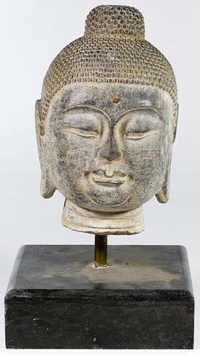 Asian Stone Buddha Head Sculpture
