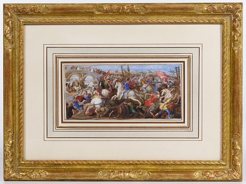Francesco Allegrini (Italian, 1624-c.1680) 'The Battle of the Milvian Bridge' Gouache on Vellum