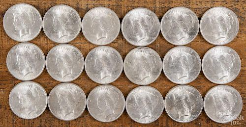 Eighteen silver Peace dollars, 1922, uncirculated.