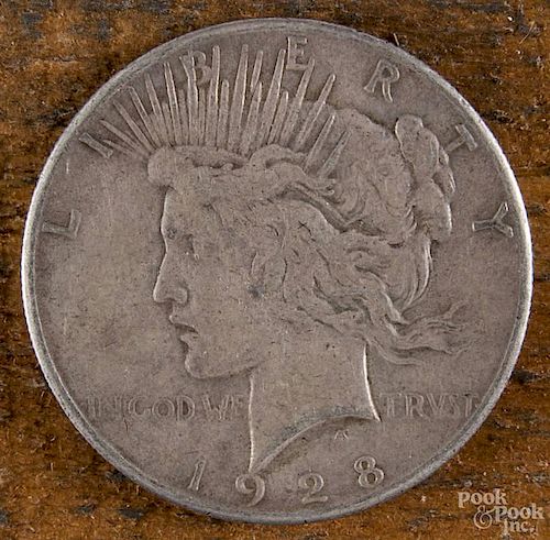 Silver Peace dollar, 1928, VF.