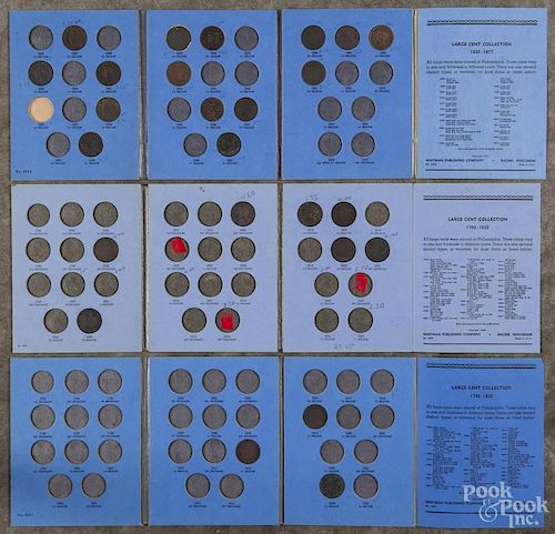 Five partial sets of U.S. large cents, in five collection books, forty-six total pieces