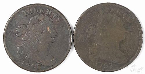 Large cent, 1797, F, together with a large cent, 1803, VG-F.