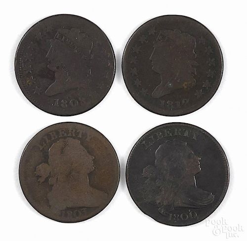 Four large cents, to include an 1800, G-VG, an 1803, AG, an 1808, G, and an 1812, G.