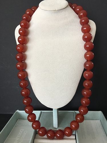 OLD Chinese Large Beads Dark Red Agate Neckalce, 30"