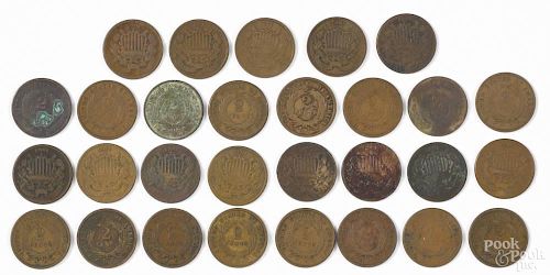 Twenty-nine two cent coins, 1864-1866, AG-G.