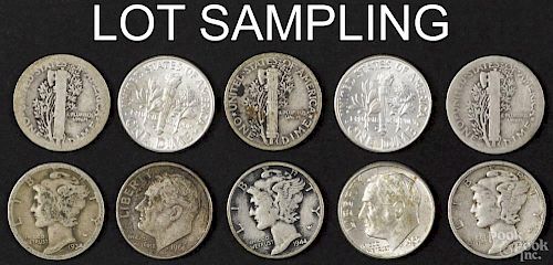 Two hundred U.S. silver dimes, to include 105 Mercury dimes and ninety-five Roosevelt dimes, average