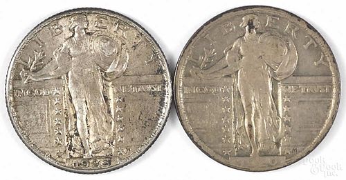 Two Standing Liberty quarters, to include a 1920, F, and a 1926, AU.