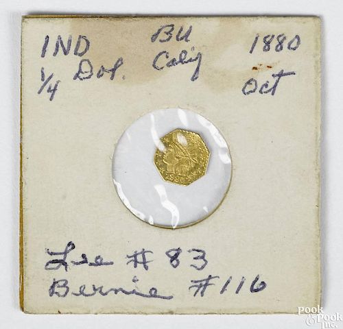 Gold California quarter dollar, 1880, uncirculated.
