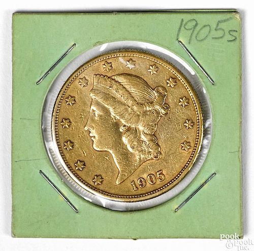 Twenty dollar gold coin, 1905 S, F.