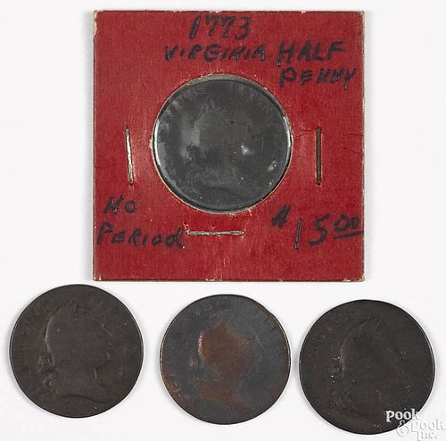 Four Virginia half pennies, 1773, F-G.