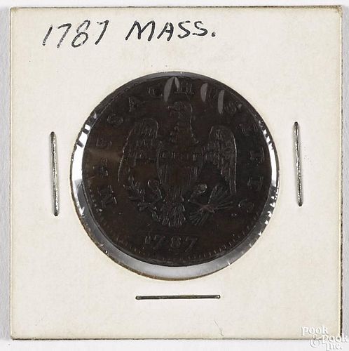 Massachusetts colonial coin, 1787, F-VF.