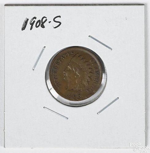 Indian Head cent, 1908 S, F.