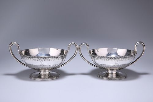 A MATCHED PAIR OF GEORGE III SILVER TWIN-HANDLED BOWLS OR BUTTER BOATS, LON