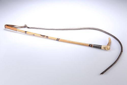 A BRIGG SILVER-COLLARED BAMBOO RIDING CROP, LONDON 1897, with antler handle