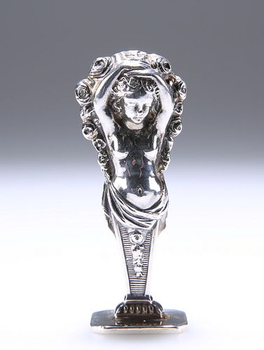 A LATE VICTORIAN SILVER DESK SEAL, FORMED AS A CARYATID, CHESTER 1899, the 