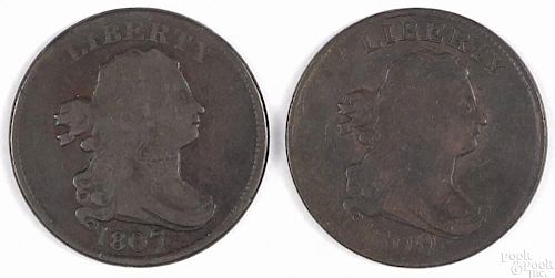 Two Draped Bust half cents, to include an 1800 and an 1807, G-VG.