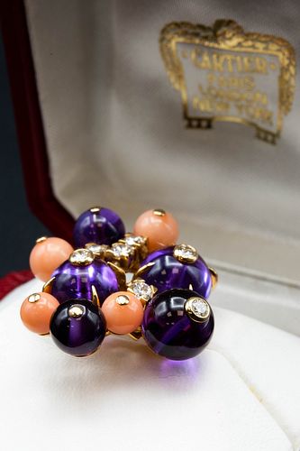 AN AMETHYST, CORAL AND DIAMOND RING BY CARTIER, from the Delices de Goa ran