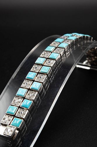 A TURQUOISE AND DIAMOND 18CT WHITE GOLD BRACELET BY PICCHIOTTI, comprising 