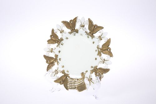 AN AMERICAN EAGLE OPALINE WHITE PATRIOTIC PLATE, LATE 19th CENTURY, the pie