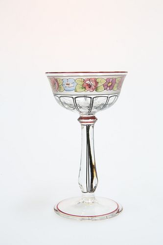 HAIDA, A BOHEMIAN SECESSIONIST WINE GLASS, c. 1900, the shallow bowl painte