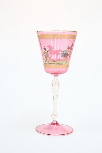 A VENETIAN WINE GLASS, c. 1900, POSSIBLY SALVIATI, MURANO, the bucket bowl 