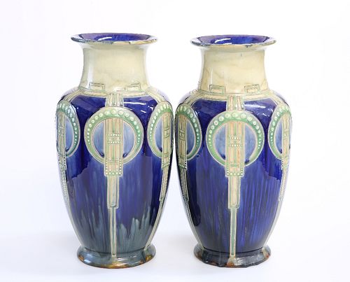 A PAIR OF LARGE ROYAL DOULTON STONEWARE VASES IN THE SECESSIONIST STYLE, c.
