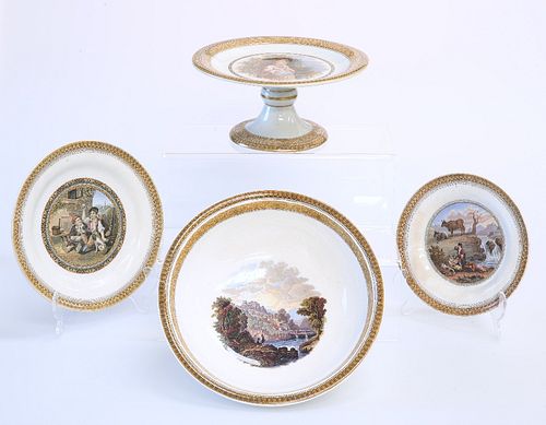 A 19th CENTURY COMPOSED PRATTWARE SERVICE, comprising: a pair of comports (