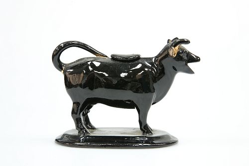 A VICTORIAN "JACKFIELD" COW CREAMER, together with AN EARLY 19TH CENTURY PE