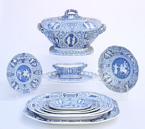 AN EXTENSIVE SPODE BLUE AND WHITE DINNER SERVICE IN THE "GREEK PATTERN", c.