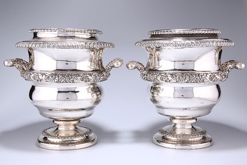 A PAIR OF GEORGE IV OLD SHEFFIELD PLATE WINE COOLERS, c. 1820, each of shap