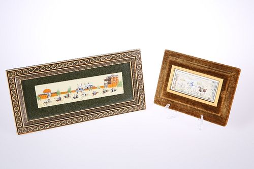 TWO MUGHAL STYLE PAINTED IVORY PLAQUES, LATE 19th CENTURY, one depicting a 