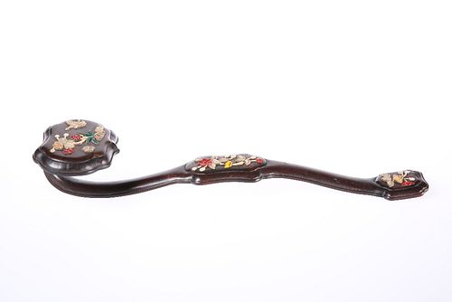 A CHINESE HARDWOOD RUYI SCEPTRE, applied with carved jade, mother-of-pearl 
