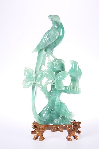 A CHINESE CARVED HARDSTONE MODEL OF LOVE BIRDS, EARLY 20TH CENTURY, the thr