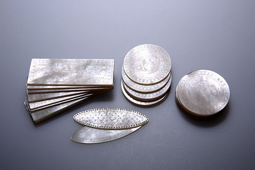 A COLLECTION OF CHINESE MOTHER-OF-PEARL GAMING COUNTERS, 19TH CENTURY, vari