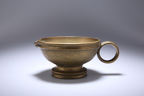 A CONTINENTAL BRONZE JUG, after the Antique, the broad shallow bowl with mo