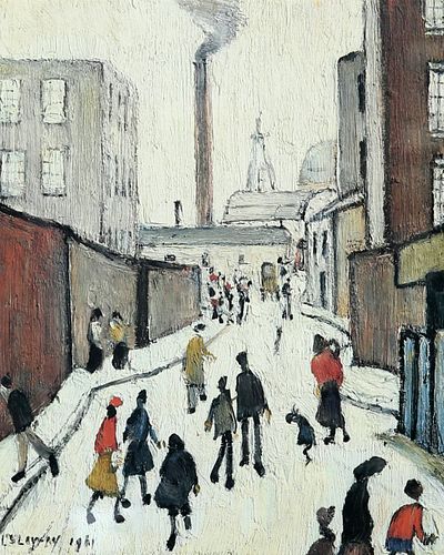 LAURENCE STEPHEN LOWRY (1887-1976), STREET SCENE WITH FIGURES, signed in pe
