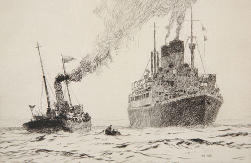 NORMAN WILKINSON (1878-1971), THE LONDON PILOT AND TRAWLERS, two etchings, 