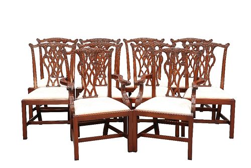 A SET OF TEN CHIPPENDALE STYLE MAHOGANY DINING CHAIRS, including a pair of 