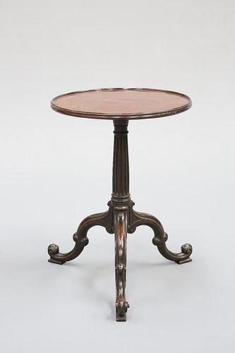 A GEORGE III MAHOGANY TRIPOD TABLE, IN THE CHIPPENDALE TASTE, the dished ci