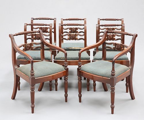 IN THE MANNER OF GILLOWS
 A FINE SET OF EIGHT GEORGE IV MAHOGANY DINING CHA