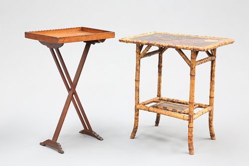 A VICTORIAN BAMBOO AND LACQUER OCCASIONAL TABLE; together with A 19TH CENTU