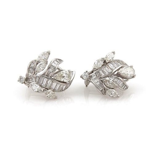 Platinum 5.00ct Diamond Floral Post Clip Earrings