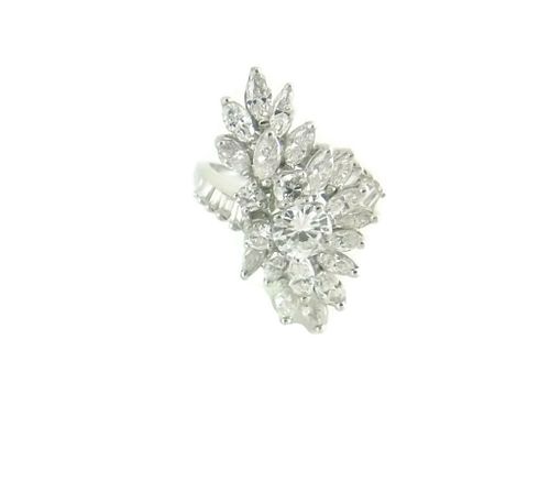 Estate 3.39ct Diamonds Platinum Long Cluster Ring