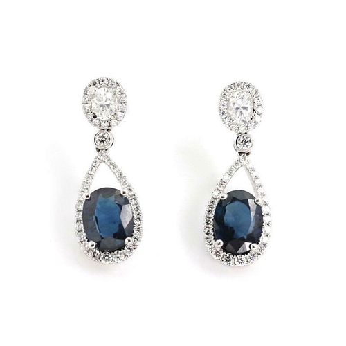5.34ct Diamond Sapphire 18K Dangle Earrings