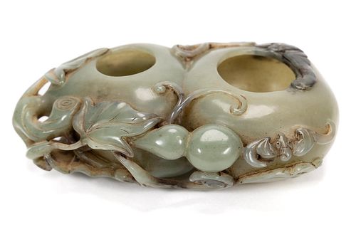 CHINESE CELADON JADE CARVED GOURD FORM INKWELL