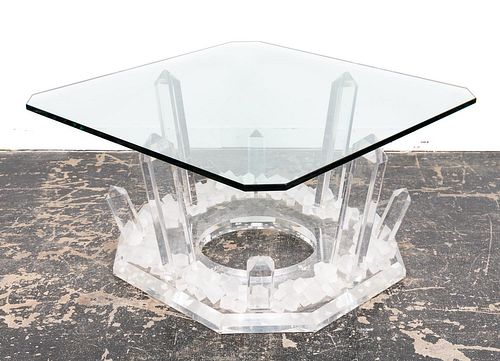 HAZIZA STYLE GLASS TOP & LUCITE COCKTAIL TABLE