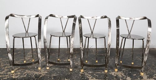 SET OF FOUR MCM STAINLESS STEEL BAR STOOLS
