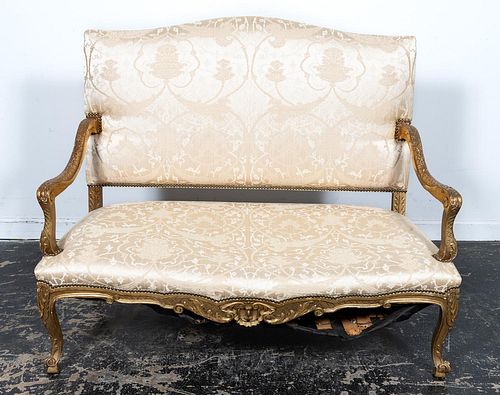 L. 19TH C. FRENCH REGENCE STYLE CARVED GILT SETTEE