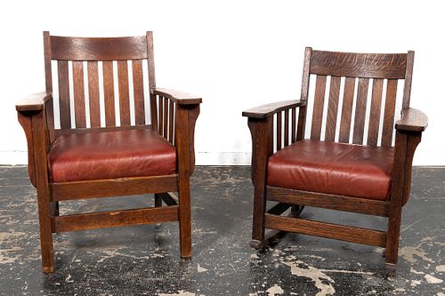 20TH C. ARTS & CRAFTS MISSION OAK CHAIR AND ROCKER