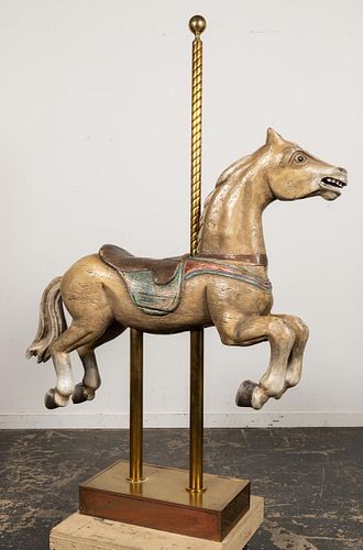 L. 19TH CARVED EUROPEAN CAROUSEL HORSE ON STAND